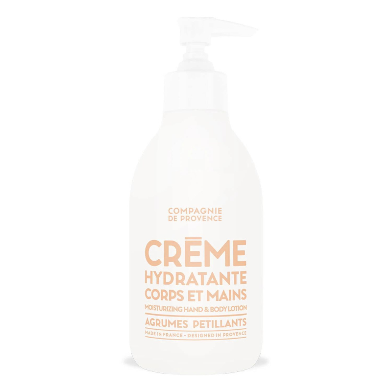 Flasche der Compagnie de Provence Hand- und Körperlotion, 300 ml, Duft: Spritzige Zitrusfrüchte.