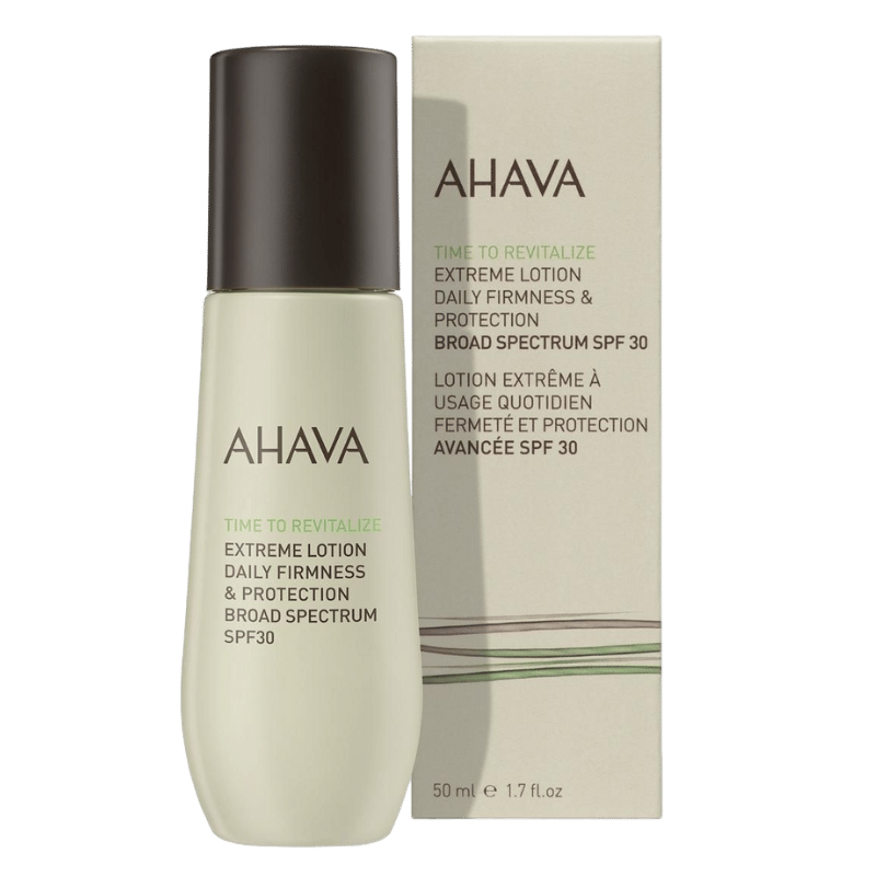 AHAVA Extreme Lotion SPF 30, 50 ml Flasche und Verpackung, tägliche Festigkeit und Schutz, breites Spektrum.