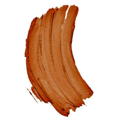 Nahaufnahme eines braunen Make-up-Farbtons auf weißem Hintergrund.