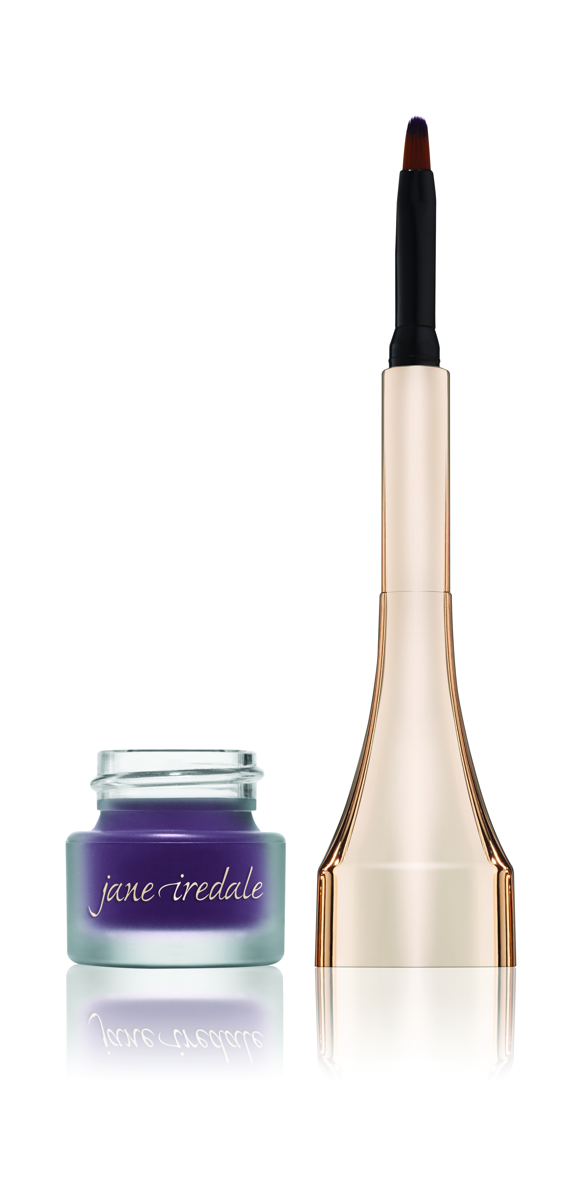 Jane Iredale Mystikol Amethyst Eyeliner und Pinsel in goldener Verpackung.