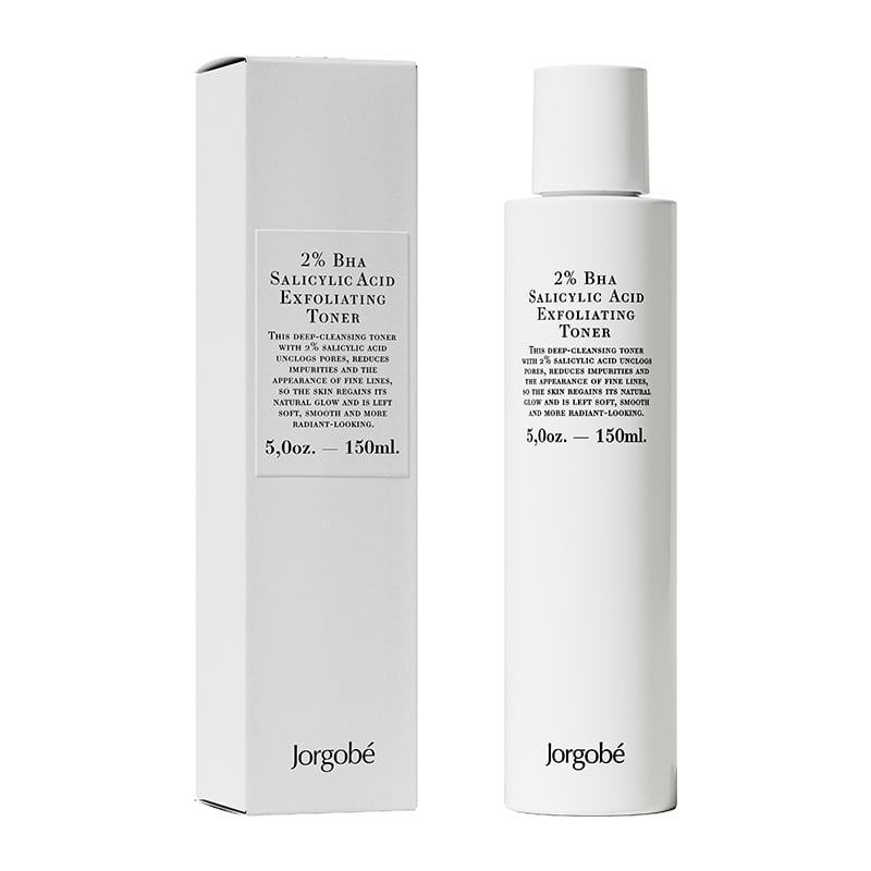 Jorgobé 2% BHA Salicylic Acid Exfoliating Toner, 150ml, neben der Verpackung.