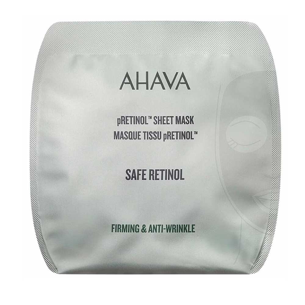 AHAVA pRetinol Sheet Mask Verpackung, Safe Retinol, straffend und anti-falten.