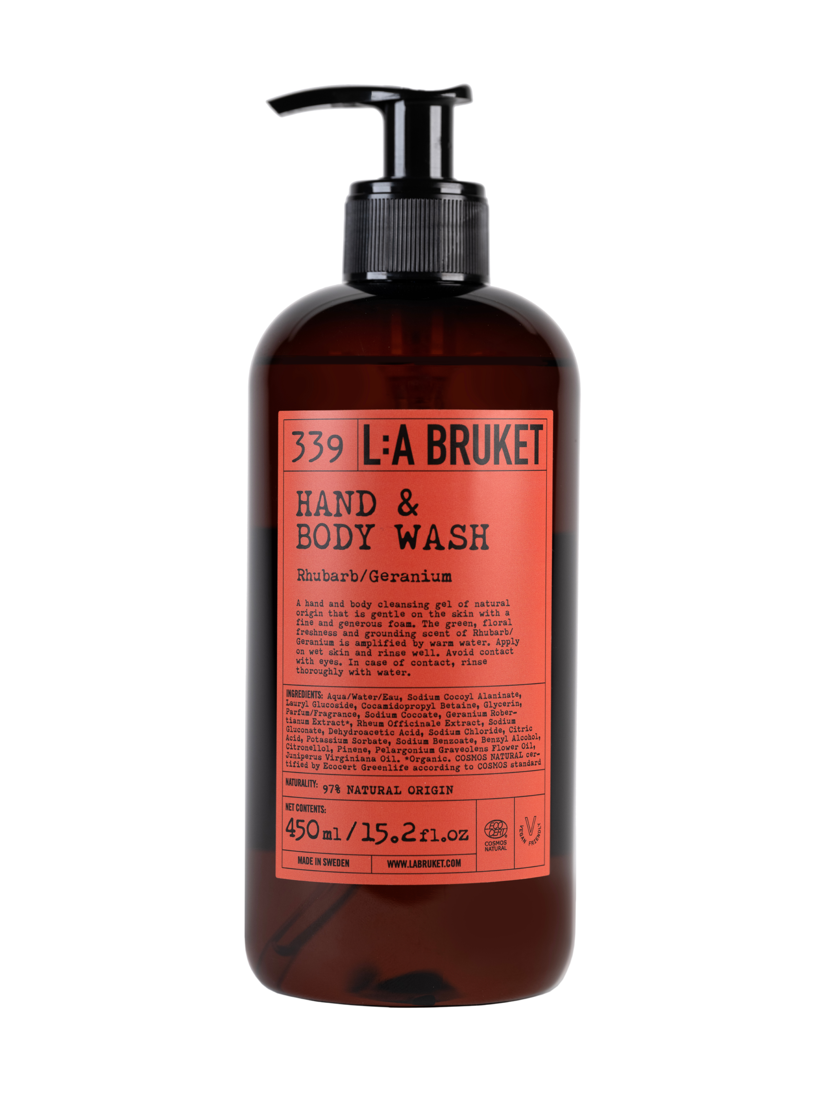 L:A BRUKET No. 339 Hand & Body Wash RHUBARB/GERANIUM 450ML CosmosNat