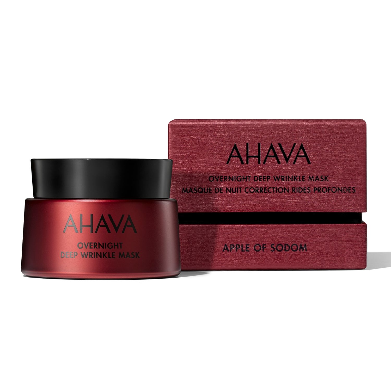 AHAVA Overnight Deep Wrinkle Mask in roter Verpackung, Produktbild.