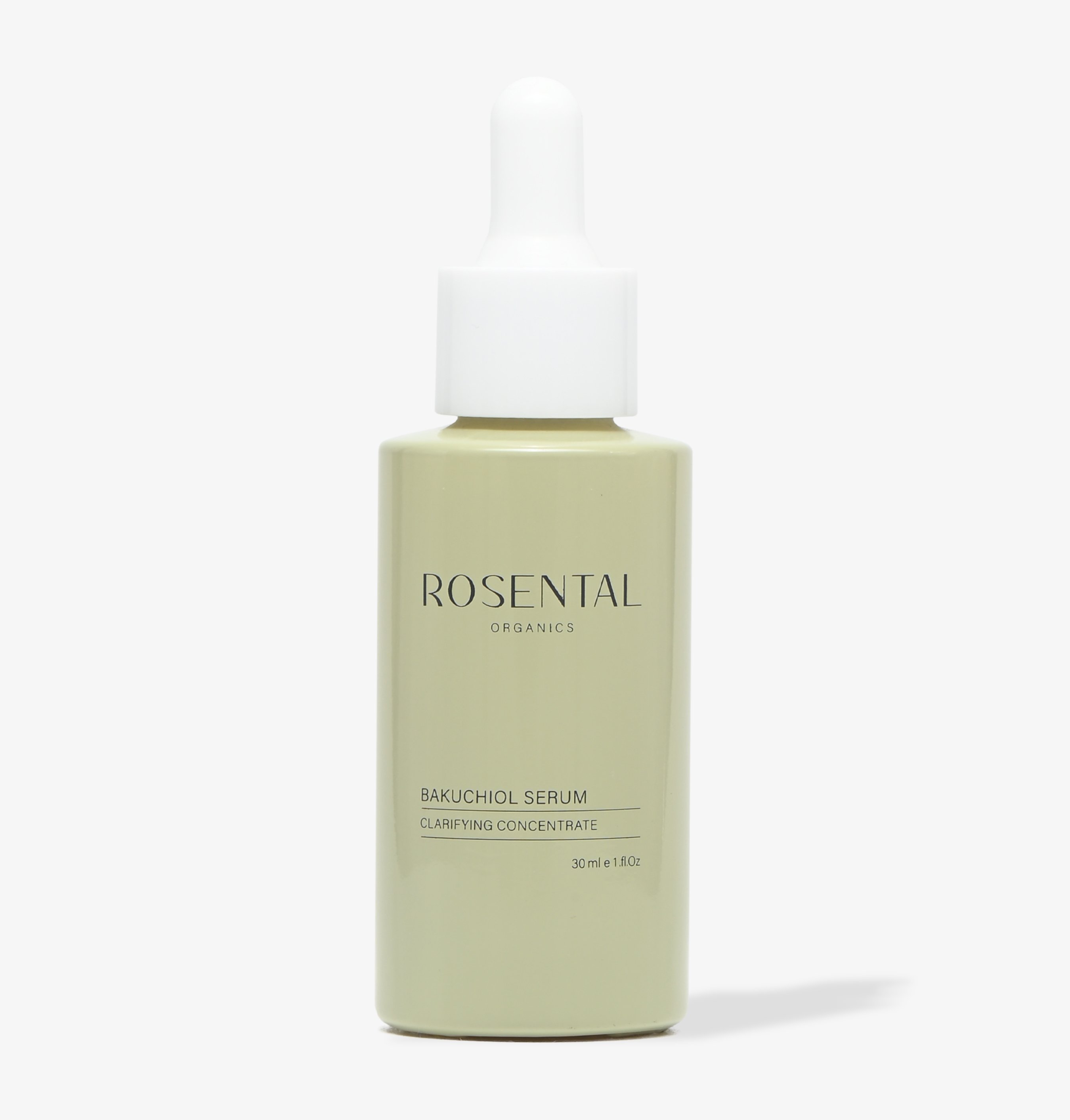Flasche Rosental Organics Bakuchiol Serum mit Pipette, 30 ml, auf weißem Hintergrund.