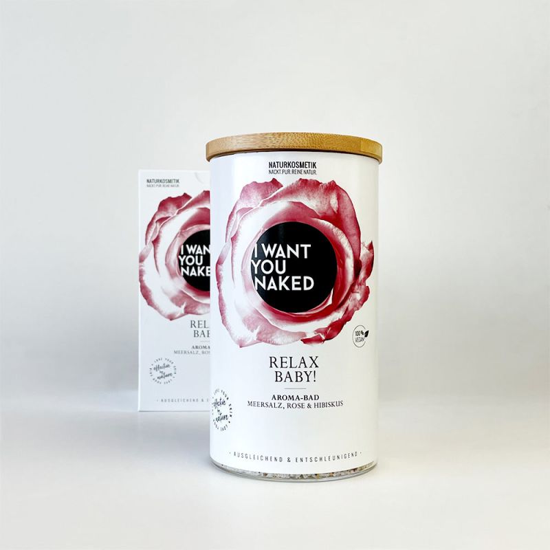 I want you naked RELAX BABY Baño de aroma con sal marina, rosa y hibisco