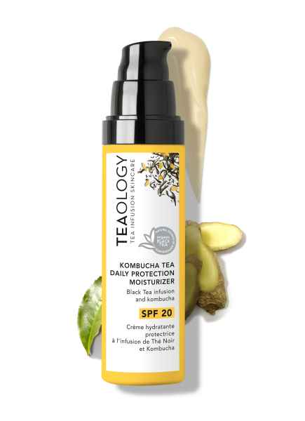 TEAOLOGY Kombucha Tea Daily Protection Moisturizer SPF 20, Creme mit schwarzem Tee und Kombucha, 50 ml, auf weißem Hintergrund.