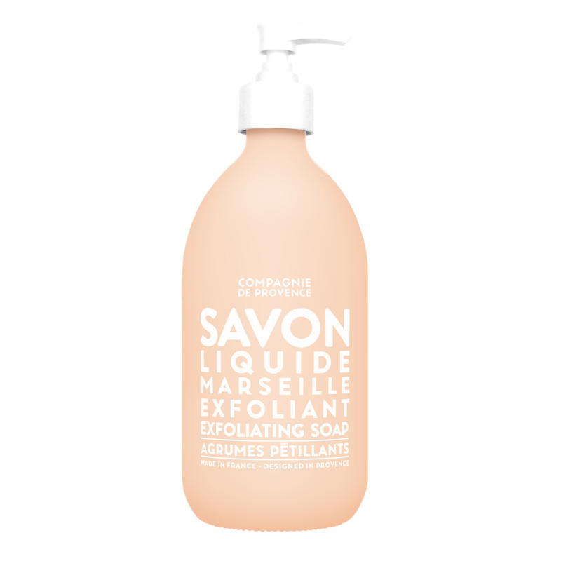 Flasche mit Exfoliating Liquid Soap Marseille, 1 Liter Nachfüllpackung, von Compagnie de Provence.